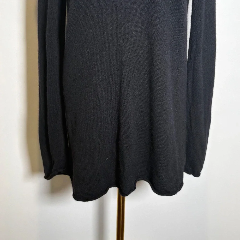 Tory Burch Black Wool Beaded Tunic Sweater Split Neck Baguette Beads Medium